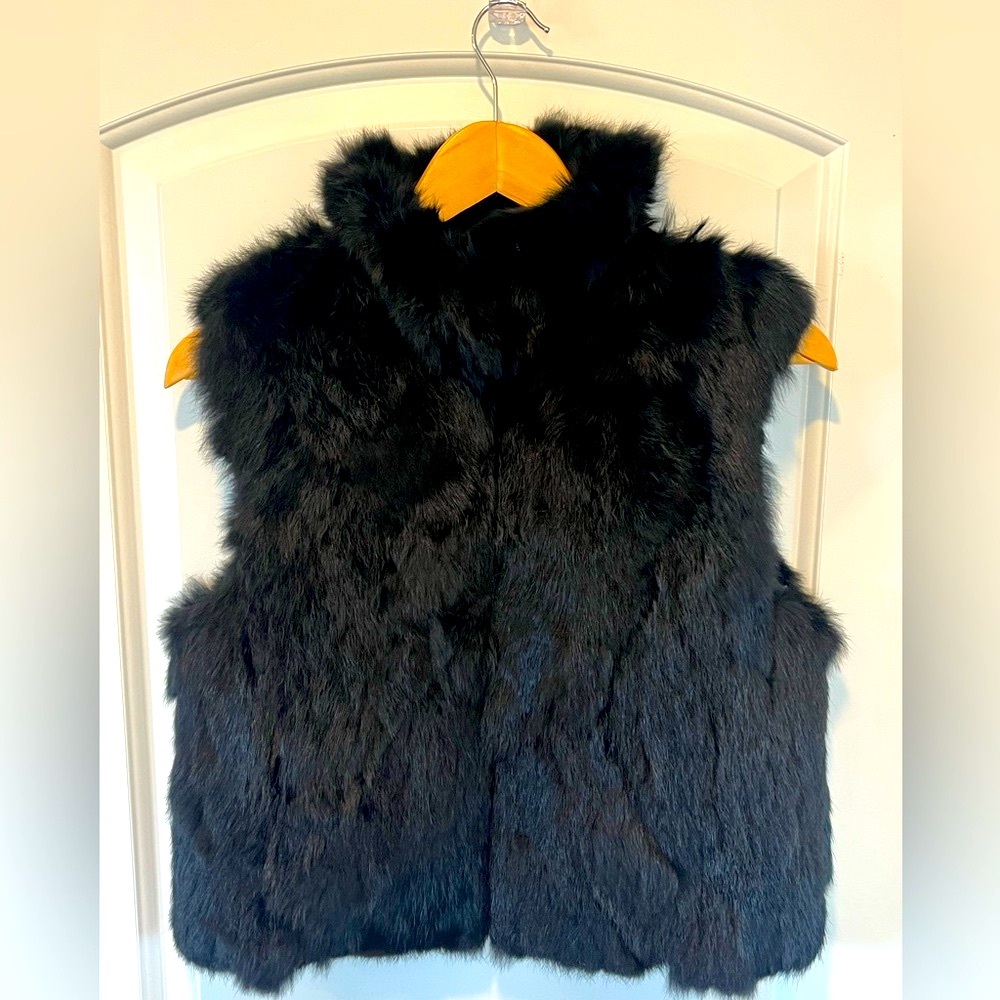 Surell - Black Fur Vest - Real Rabbit Fur - Genuine Fur Coat - Like New - S/M